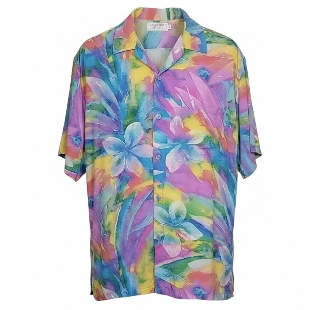 Jams World 50 Years Edition Watercolor Floral Button Down Colorful Shirt Large